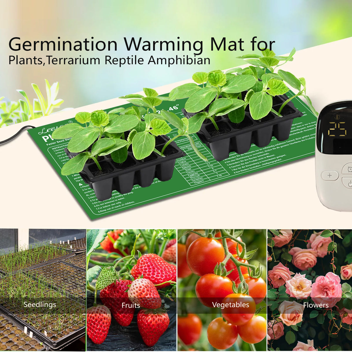 LEVSON Seedling Heat Mat 30W with Thermostat & Timer - With Thermostat