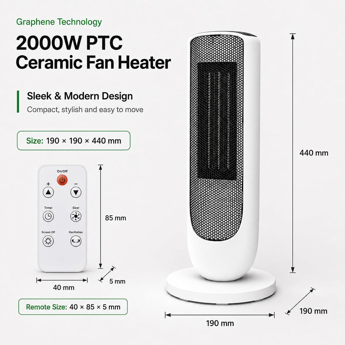 Space Heater 2000W PTC Ceramic Heater with Remote Control