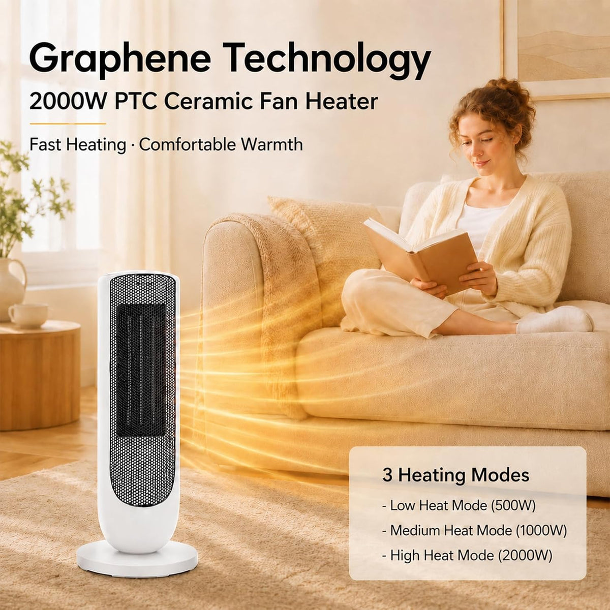 Space Heater 2000W PTC Ceramic Heater with Remote Control