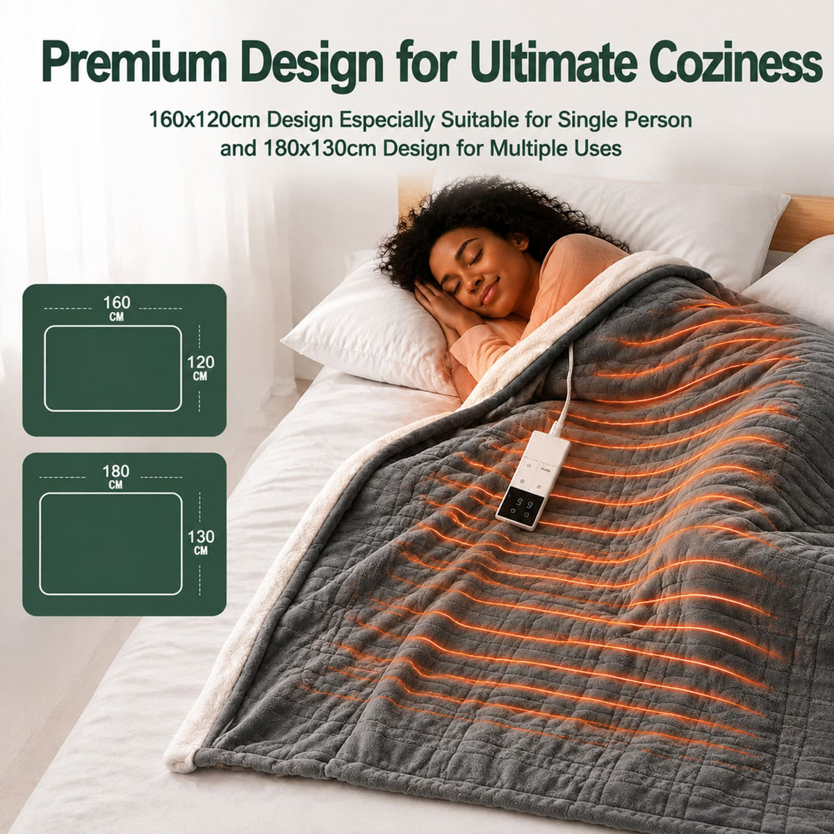 LEVSON Heated Throw Blanket - Grey 180 × 130 cm